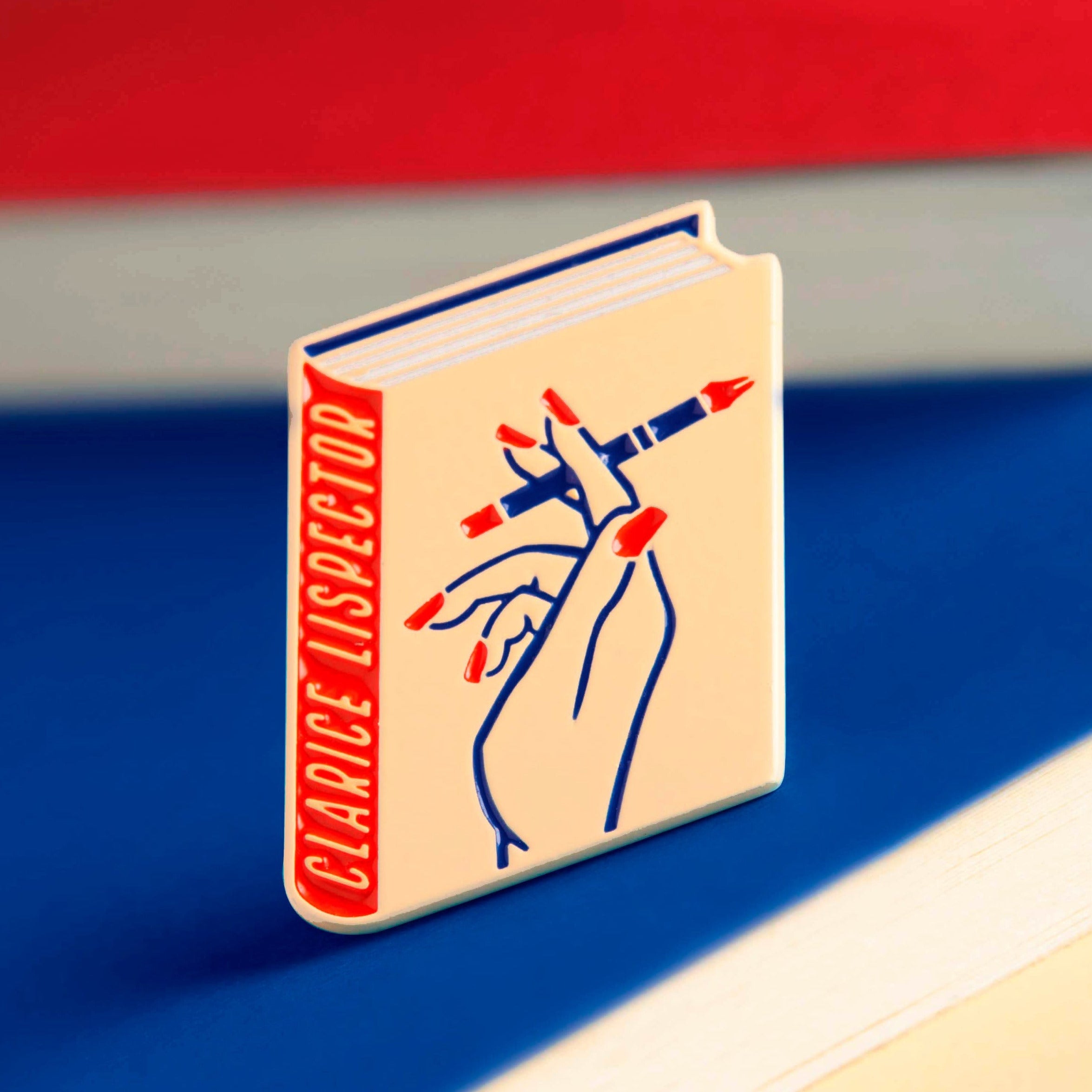 Clarice Lispector enamel book pin for independent bookstores, illustration by Judy Kaufmann