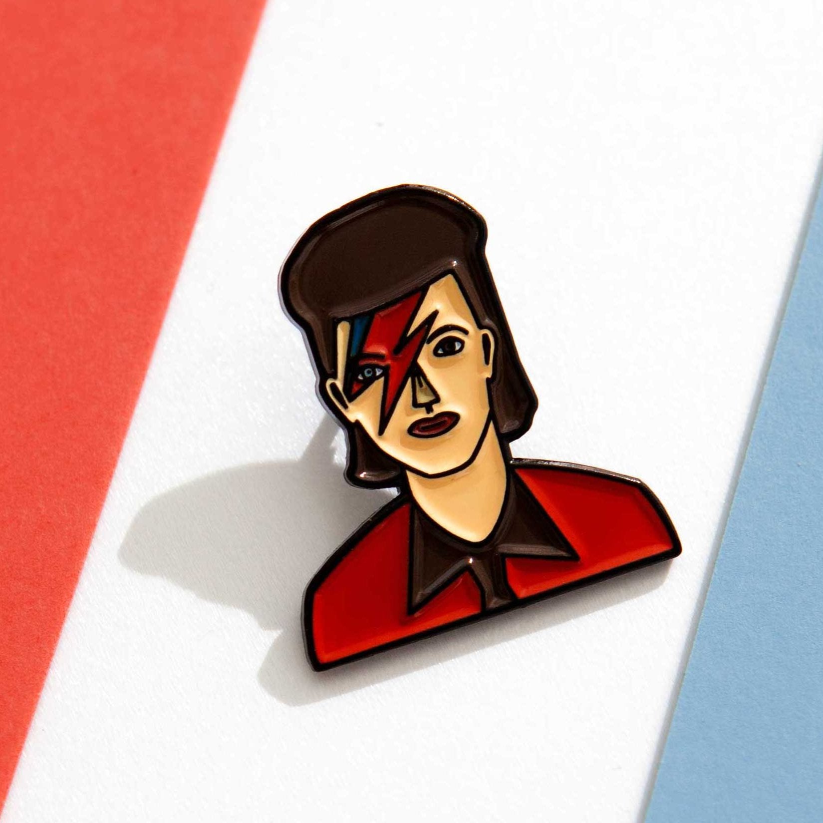 David Bowie enamel icon pin for independent bookstores and concept shop, illustration by Judy Kaufmann