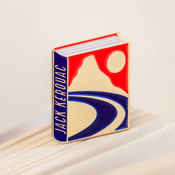 Jack Kerouac enamel book pin for independent bookstores and concept shop, illustration by Judy Kaufmann