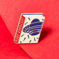 Kurt Vonnegut enamel book pin for independent bookstores, illustration by Judy Kaufmann