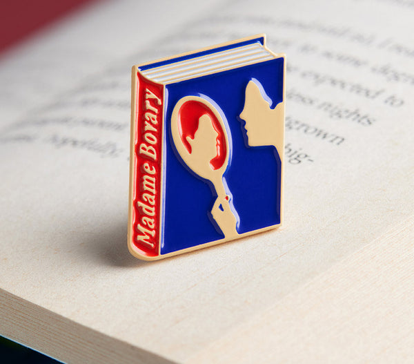 Madame Bovary enamel book pin for independent bookstores, illustration by Judy Kaufmann