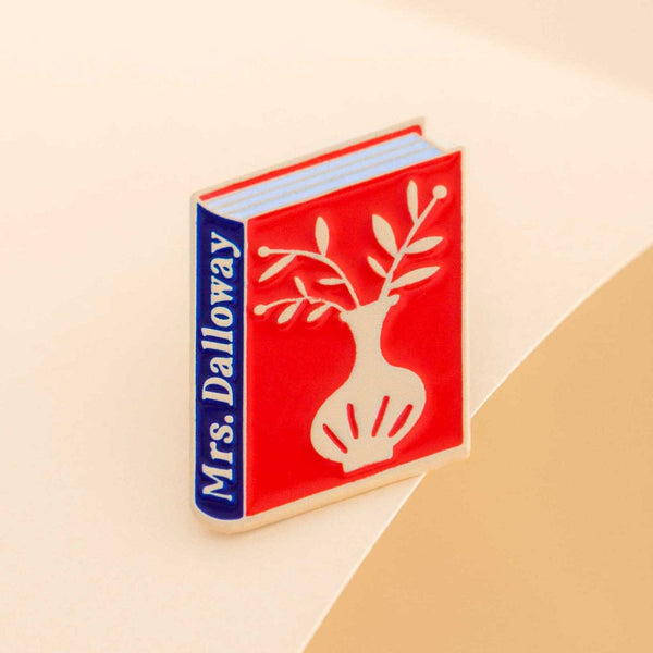 Mrs. Dalloway Virginia Woolf enamel book pin for independent bookstores and concept shop, illustration by Judy Kaufmann