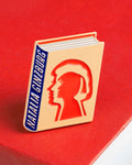 Natalia Ginzburg enamel book pin for independent bookstores, illustration by Judy Kaufmann