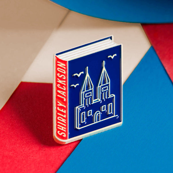 Shirley Jackson enamel book pin for independent bookstores, illustration by Judy Kaufmann