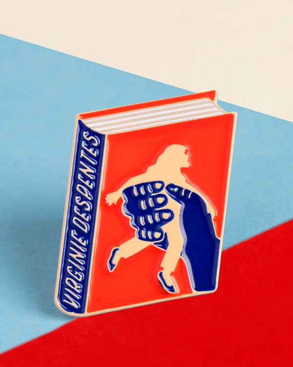 Virginie Despentes enamel book pin for independent bookstores, illustration by Judy Kaufmann