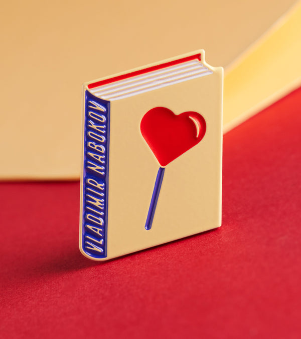 Vladimir Nabokov enamel book pin for independent bookstores, illustration by Judy Kaufmann